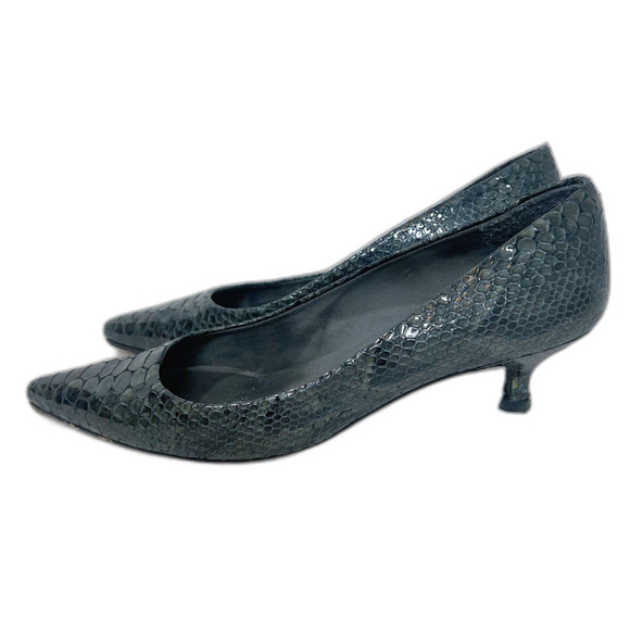 y2k Stuart Weitzman Grey Python Snakeprint Leather Pointed Toe Heels Size 8.5 - Picture 1 of 11